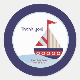 Pegatina Redonda Pequeño barco de vela Baby Shower Favor