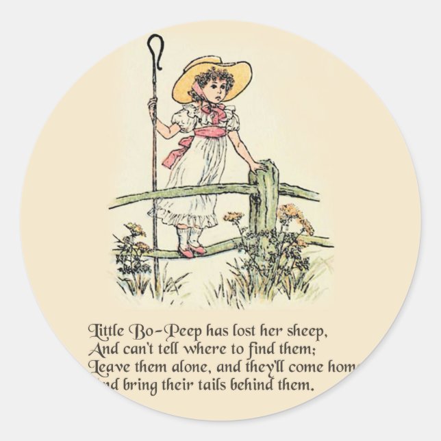 Pegatina Redonda Pequeño Bo-Peep: La enfermera Kate Greenaway clási (Anverso)
