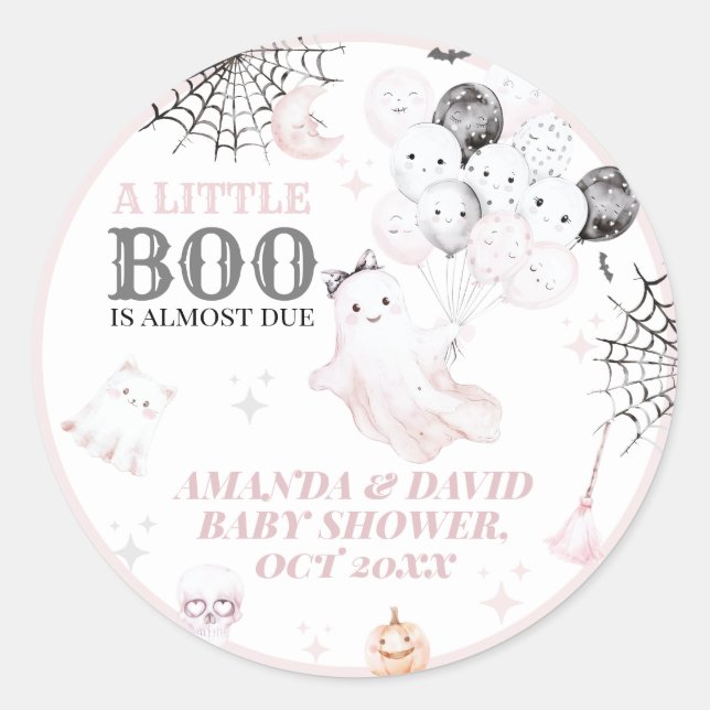 Pegatina Redonda Pequeño Boo Fantasma Fantasma Halloween Niña Ducha (Anverso)