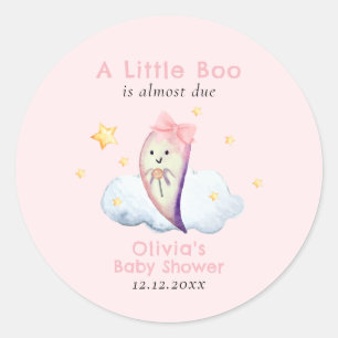 Pegatina Redonda Pequeño Boo Rosa Bow Chica Fantasma Baby Shower