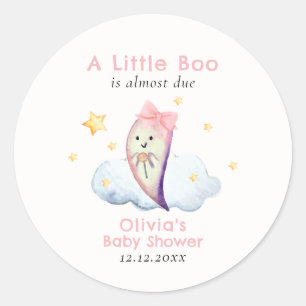Pegatina Redonda Pequeño Boo Rosa Bow Ghost Halloween Baby Shower