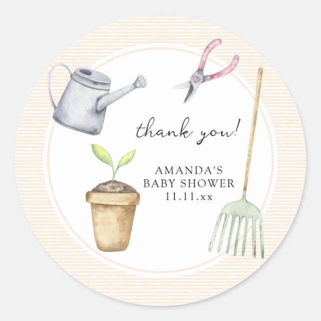 Pegatina Redonda Pequeño brote de la ducha bebé gracias (Anverso)