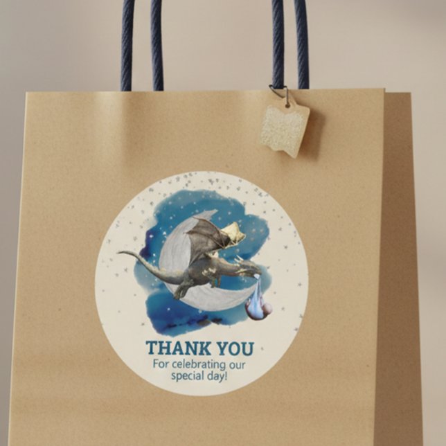 Pegatina Redonda Pequeño Caballero Dragón Estrellas Gracias Baby Sh (Subido por el creador)