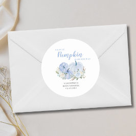 Pegatina Redonda Pequeño calabaza azul Baby Shower