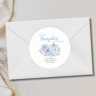 Pegatina Redonda Pequeño calabaza azul Baby Shower
