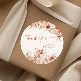 Pegatina Redonda Pequeño calabaza caída Baby Shower floral