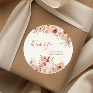 Pegatina Redonda Pequeño calabaza caída Baby Shower floral