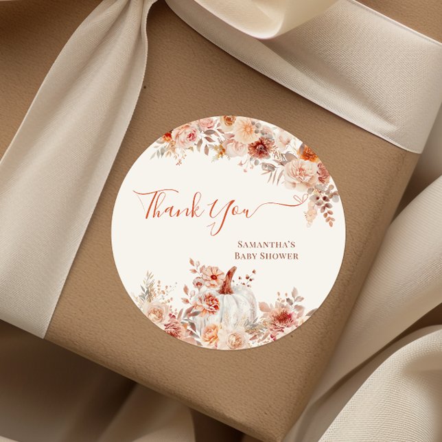 Pegatina Redonda Pequeño calabaza caída Baby Shower floral (Subido por el creador)