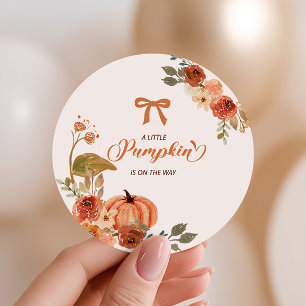 Pegatina Redonda Pequeño calabaza caída Baby Shower floral