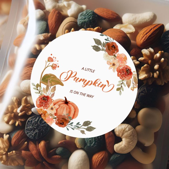 Pegatina Redonda Pequeño calabaza caída Baby Shower floral (Subido por el creador)