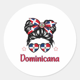 Pegatina Redonda Pequeño Chica Bandera de camisas de República Domi