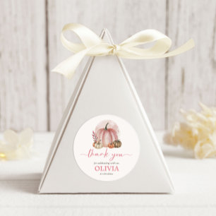 Pegatina Redonda Pequeño Chica de calabaza rosada Baby Shower Graci