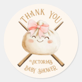 Pegatina Redonda Pequeño Chica de Dim Sum Dumpling Baby Shower