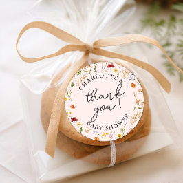 Pegatina Redonda Pequeño Chica de flores silvestres Baby Shower Gra