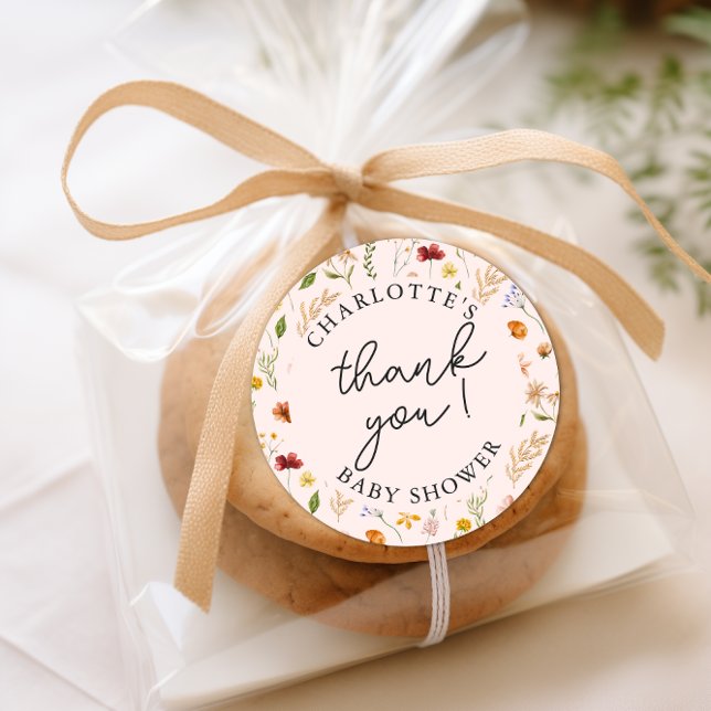 Pegatina Redonda Pequeño Chica de flores silvestres Baby Shower Gra (Little Wildflower Girl Baby Shower Thank You Classic Round Sticker)