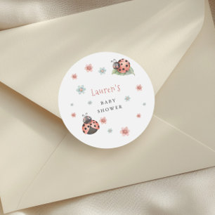 Pegatina Redonda Pequeño Chica de insectos Ladybug Baby Shower