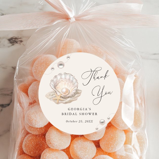 Pegatina Redonda Pequeño Chica de Pearl Ocean Beach Seashell Baby S (Subido por el creador)