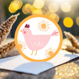 Pegatina Redonda Pequeño Chica de pollo Granja Pascua Cumpleaños