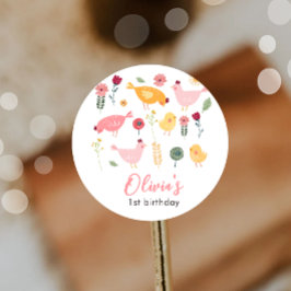 Pegatina Redonda Pequeño Chica de pollo Granja Pascua Cumpleaños