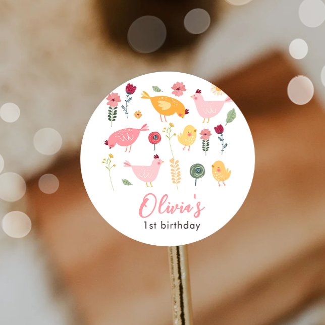 Pegatina Redonda Pequeño Chica de pollo Granja Pascua Cumpleaños (Subido por el creador)