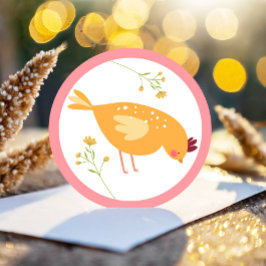 Pegatina Redonda Pequeño Chica de pollo Granja Pascua Cumpleaños