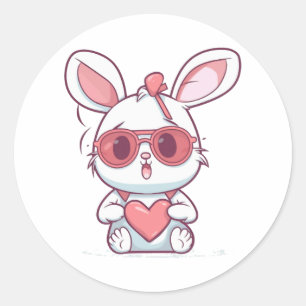 Pegatina Redonda Pequeño conejito con gafas Día de Pascua
