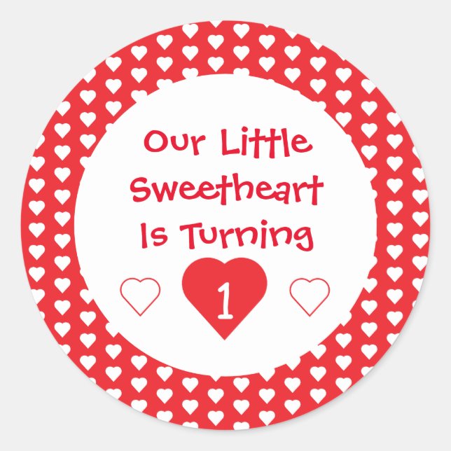 Pegatina Redonda Pequeño corazón primer cumpleaños (Anverso)