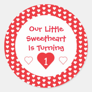 Pegatina Redonda Pequeño corazón primer cumpleaños