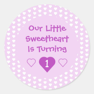 Pegatina Redonda Pequeño corazón primer cumpleaños
