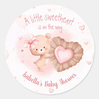 Pegatina Redonda Pequeño corazón rosado Chica Baby Shower