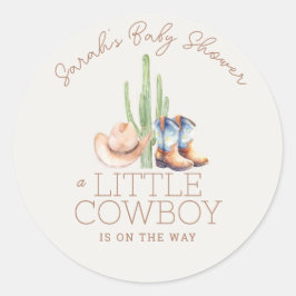 Pegatina Redonda Pequeño Cowboy Baby Shower Round Sticker