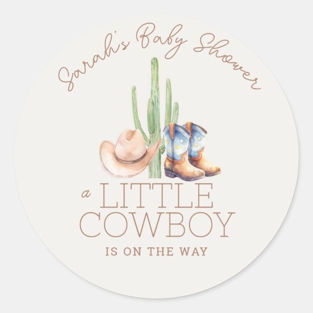Pegatina Redonda Pequeño Cowboy Baby Shower Round Sticker (Anverso)