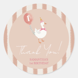 Pegatina Redonda Pequeño cumpleaños de globo rosado de Goose gracia