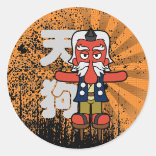 Pegatina Redonda Pequeño Daitengu Yokai Grunge