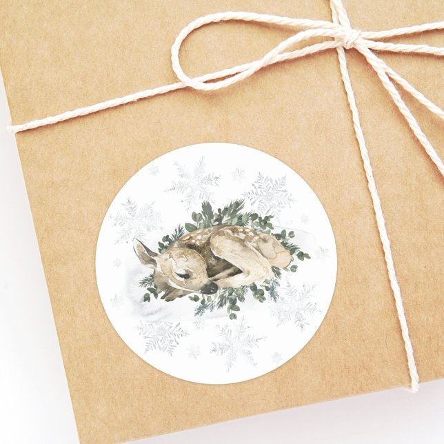 Pegatina Redonda Pequeño Deer Blue Green Winter Baby Shower (Subido por el creador)