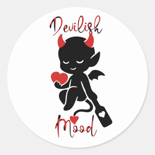 Pegatina Redonda Pequeño demonio Baddie Love Paddle "Devilish Mood" (Anverso)