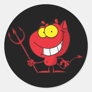 Pegatina Redonda Pequeño diablo con horquilla