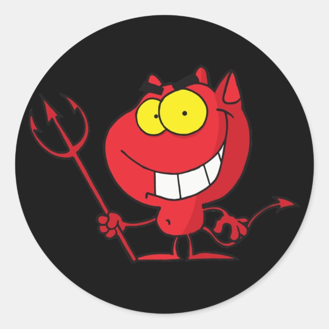 Pegatina Redonda Pequeño diablo con horquilla (Anverso)