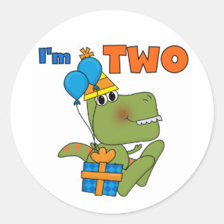Pegatina Redonda Pequeño Dino 2 camisetas y regalos de cumpleaños