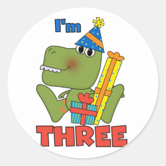 Pegatina Redonda Pequeño Dino 3 camisetas de cumpleaños y regalos