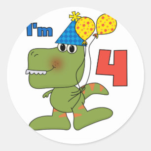 Pegatina Redonda Pequeño Dino 4 camisetas de cumpleaños y regalos