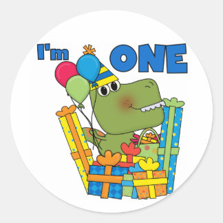 Pegatina Redonda Pequeño Dino Primer Cumpleaños camisetas y regalos