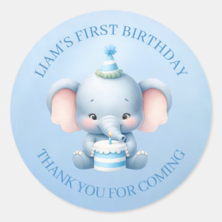 Pegatina Redonda Pequeño Elefante Adorable Cumpleaños 1 Agradecimie