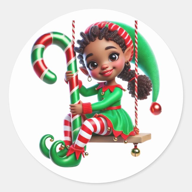 Pegatina Redonda Pequeño elfo auxiliar de BMSC Santa, V3 (Anverso)