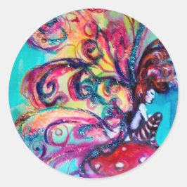 Pegatina Redonda Pequeño elfo de hongos