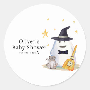 Pegatina Redonda Pequeño fantasma de bruja suave Baby Shower