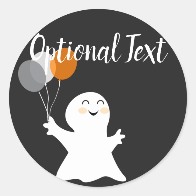 Pegatina Redonda Pequeño fantasma de Halloween con globos (Anverso)