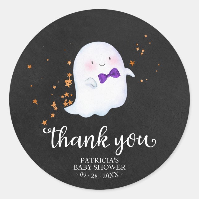 Pegatina Redonda Pequeño fantasma en Baby Shower Gracias (Anverso)