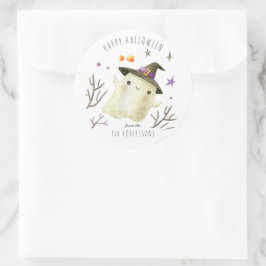 Pegatina Redonda Pequeño Fantasma | Feliz Cumpleaños de Halloween 