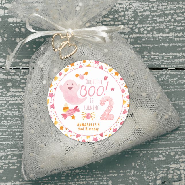 Pegatina Redonda Pequeño fantasma rosado cumple dos años (Subido por el creador)